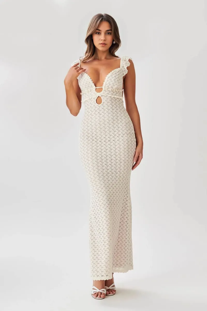 White Lace Sleeveless Backless Maxi Dress