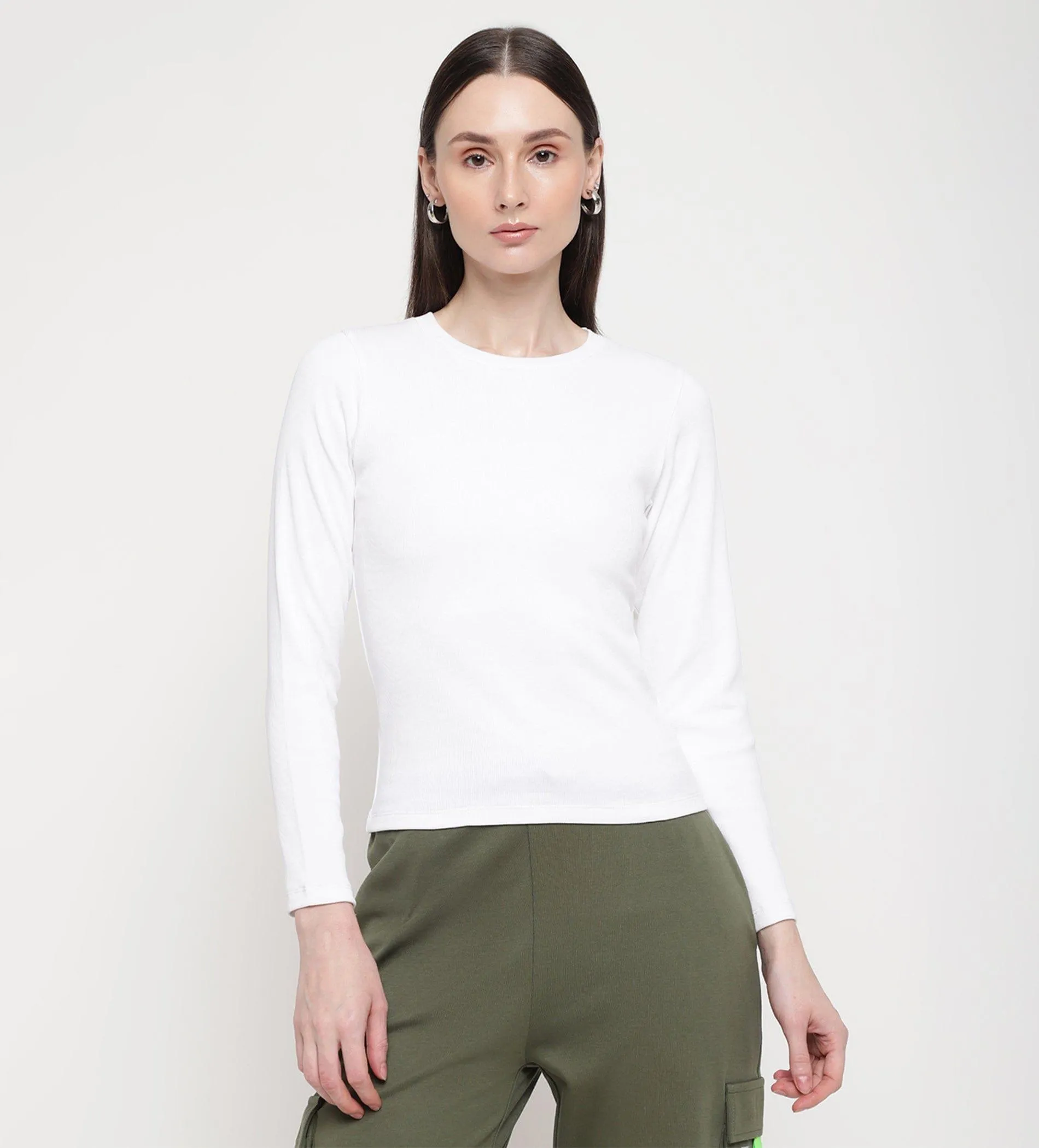 White Rib Knit Top for Women