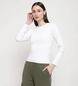 White Rib Knit Top for Women