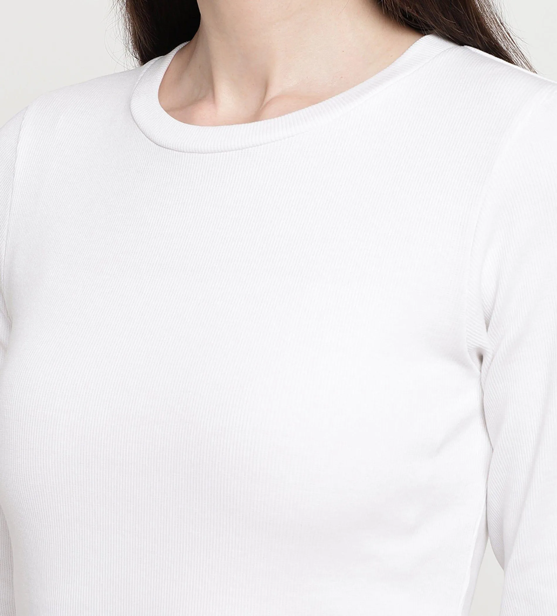 White Rib Knit Top for Women