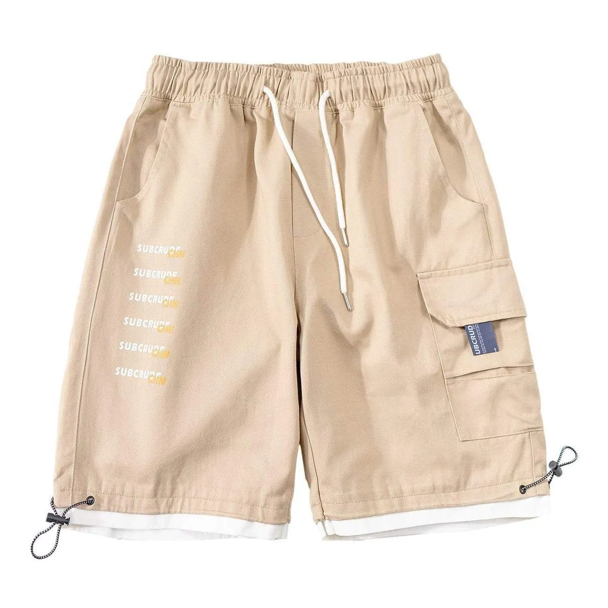 WLS Letter Prints Fake Two Pieces Cargo Shorts
