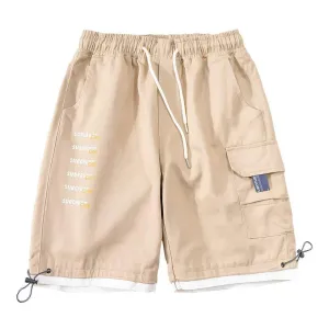 WLS Letter Prints Fake Two Pieces Cargo Shorts