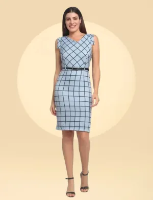 Women Blue Check Knee Length Dress