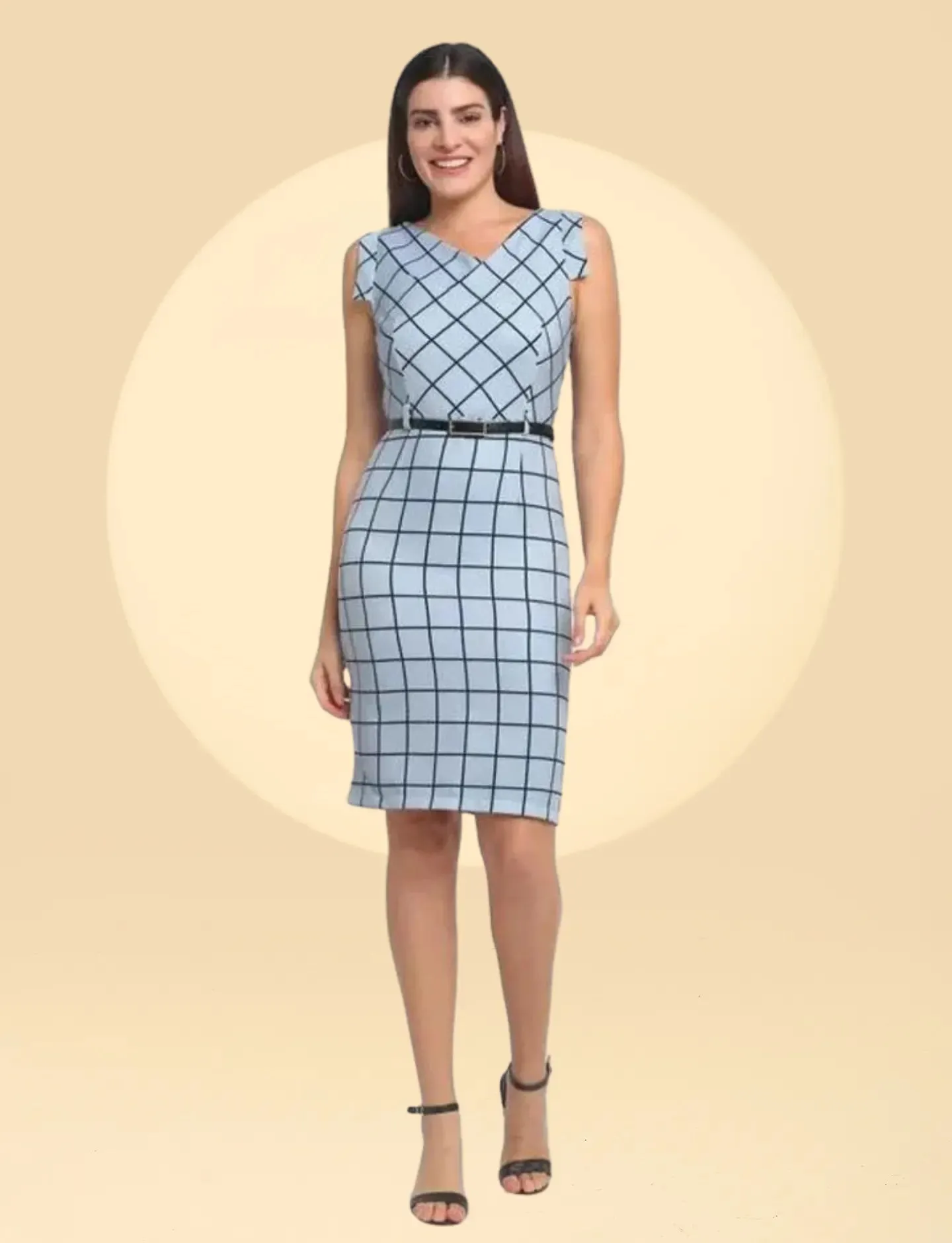 Women Blue Check Knee Length Dress