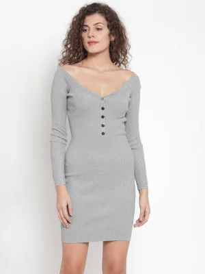 Women Grey Cotton Solid Dress