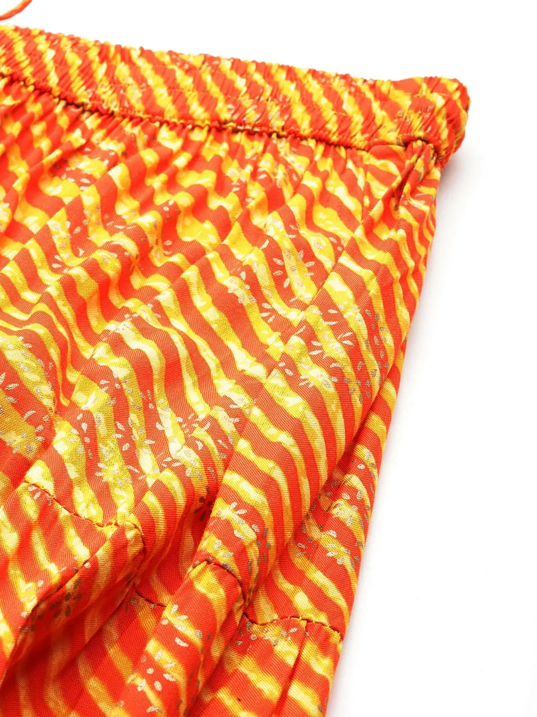 Women Leheriya Striped Tiered Cotton Maxi Skirt