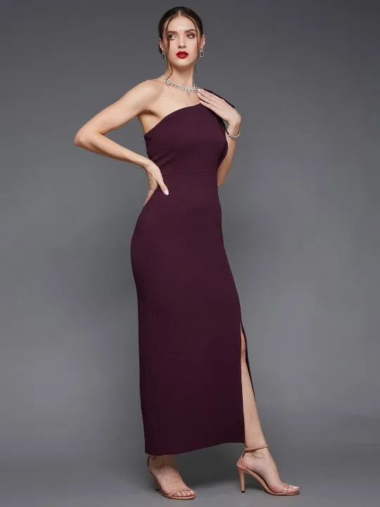 Women One Shoulder Georgette Bodycon Maxi Dress
