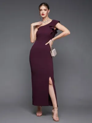 Women One Shoulder Georgette Bodycon Maxi Dress