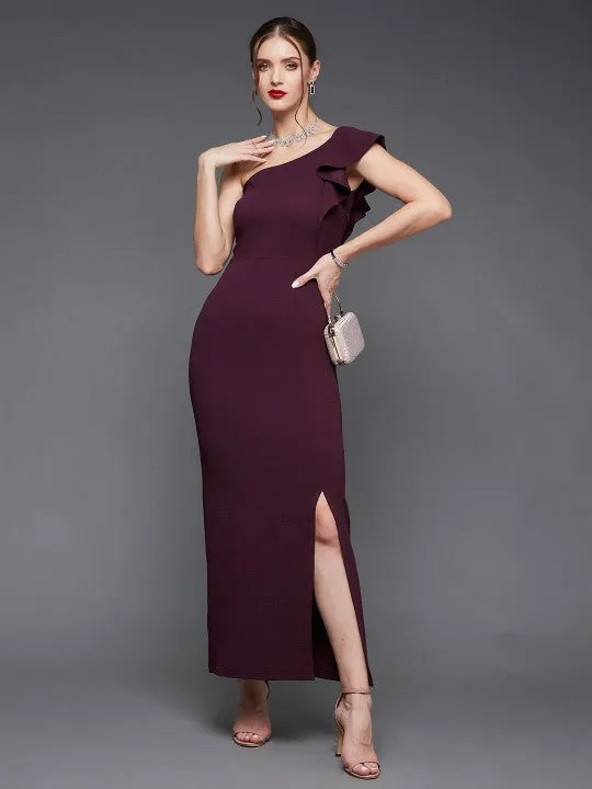 Women One Shoulder Georgette Bodycon Maxi Dress