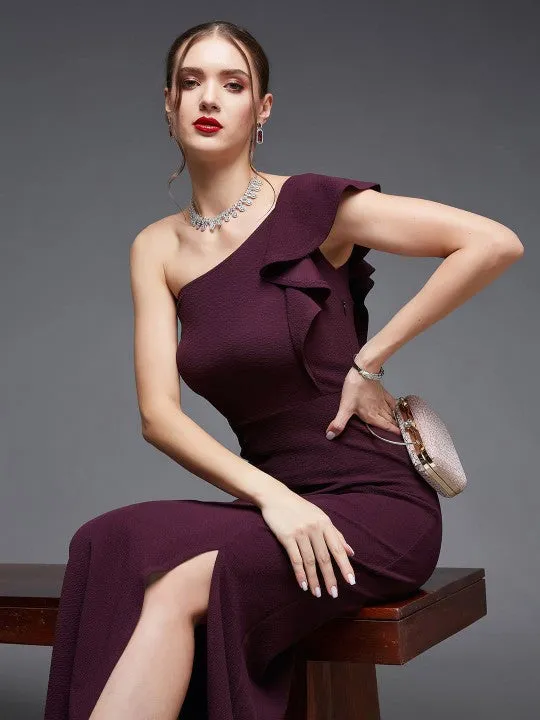 Women One Shoulder Georgette Bodycon Maxi Dress