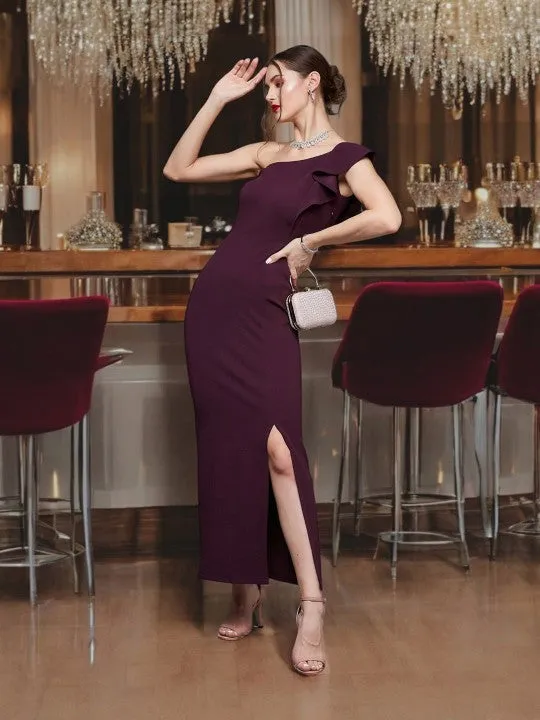 Women One Shoulder Georgette Bodycon Maxi Dress