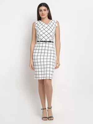 Women White Check Knee Length Dress