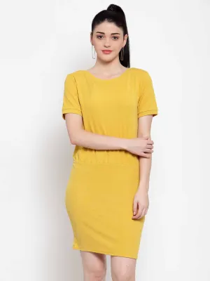 Women Yellow Hosiery Straight Fit Dress