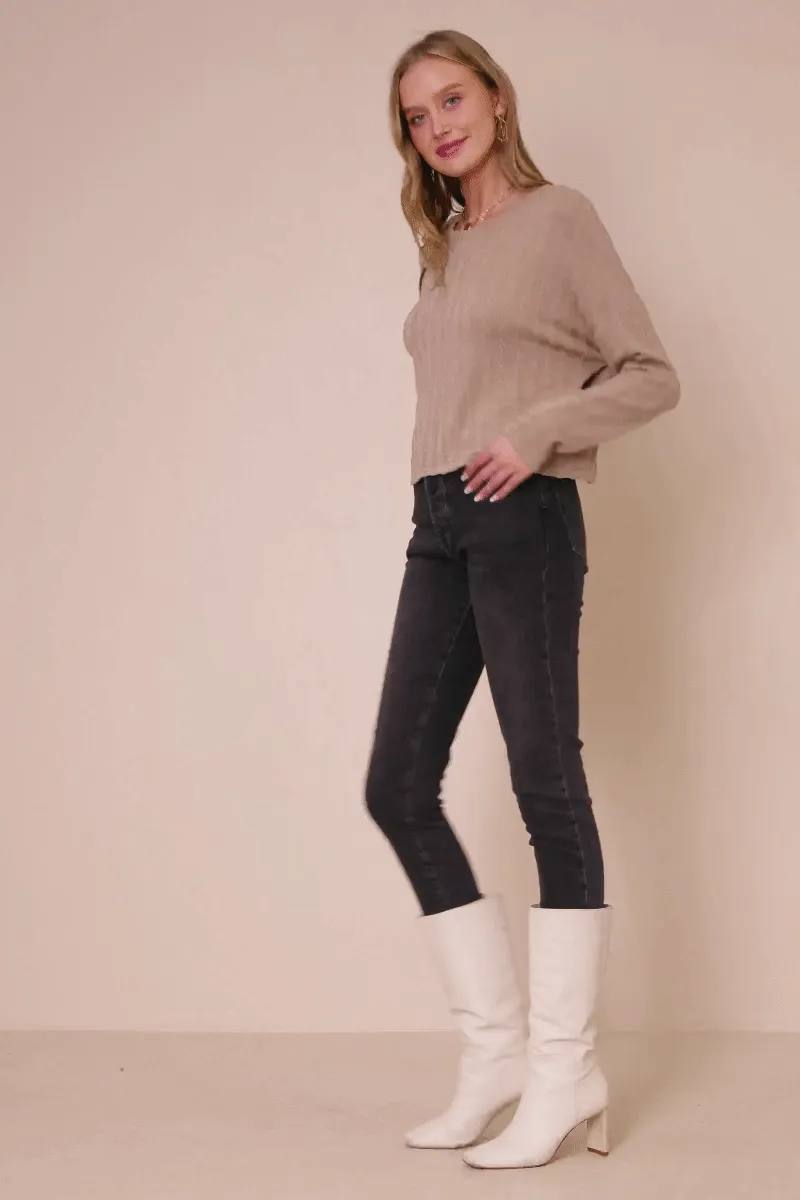 Womens Cable Knit Banded Knit Top