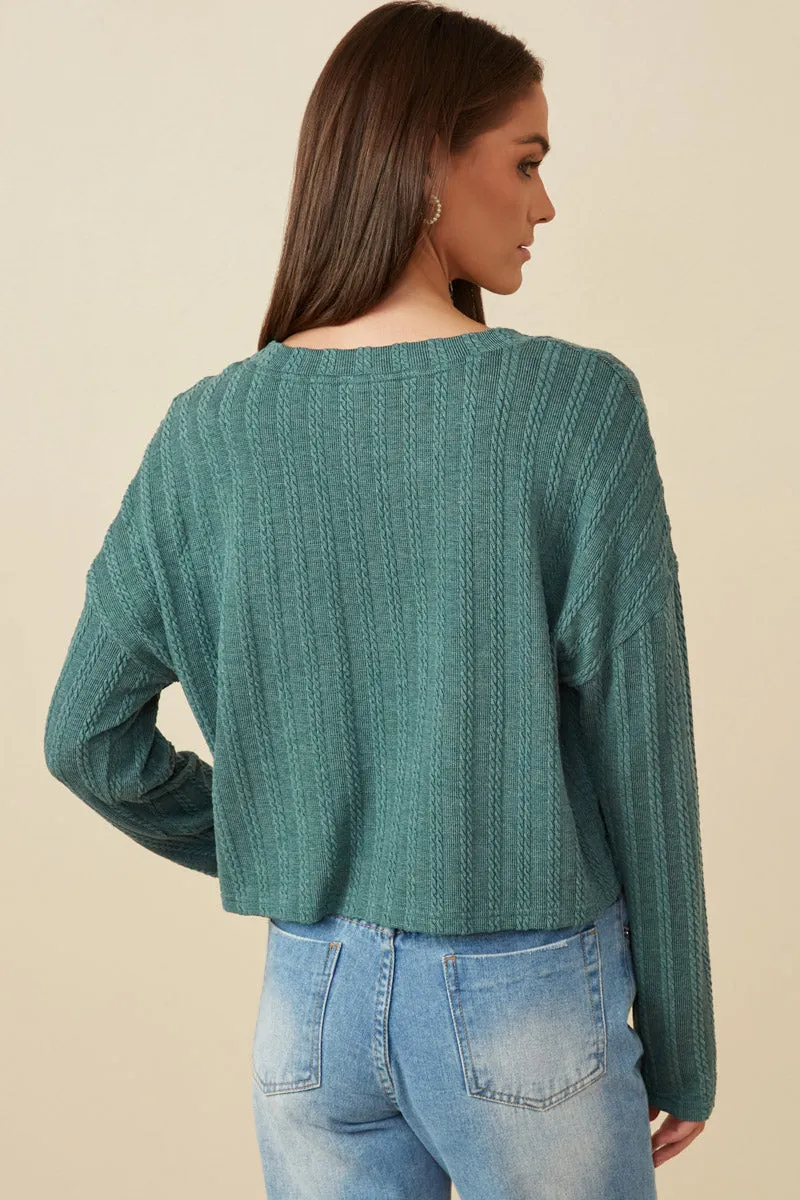 Womens Cable Knit Banded Knit Top