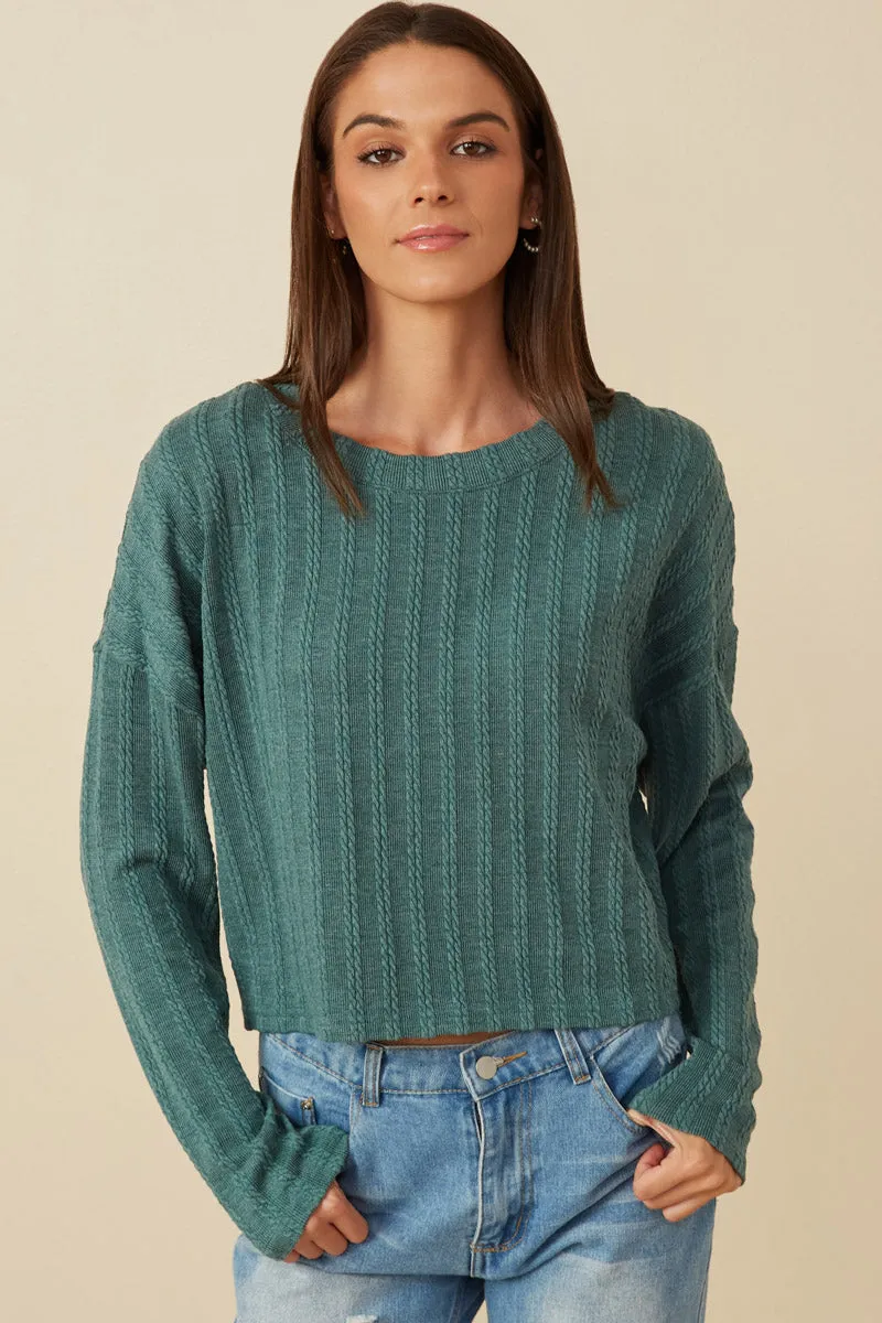 Womens Cable Knit Banded Knit Top