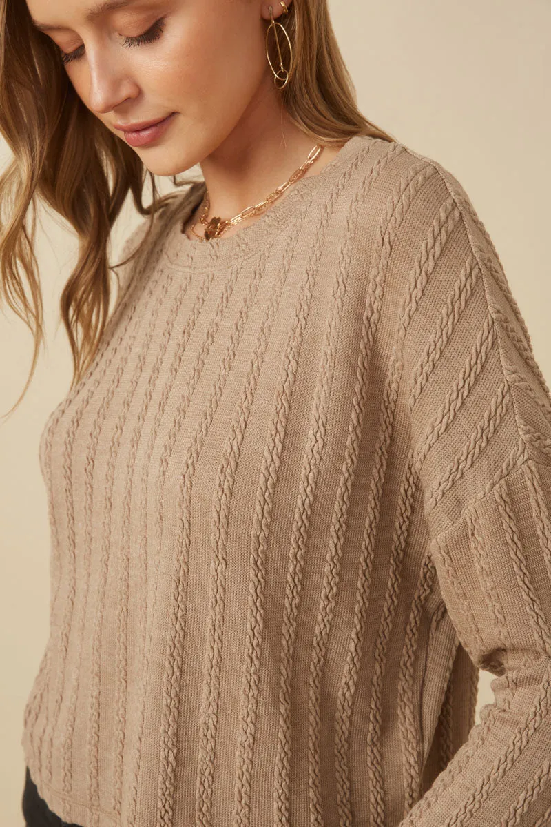Womens Cable Knit Banded Knit Top