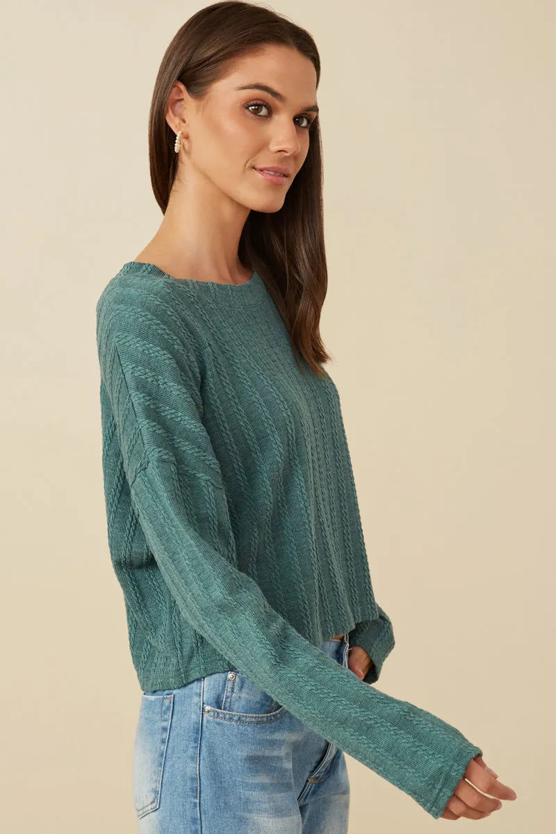 Womens Cable Knit Banded Knit Top