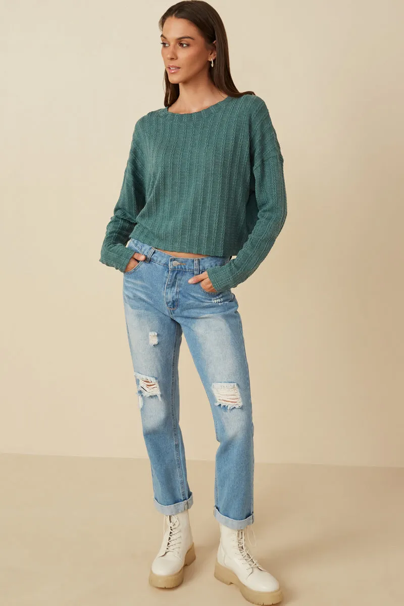 Womens Cable Knit Banded Knit Top