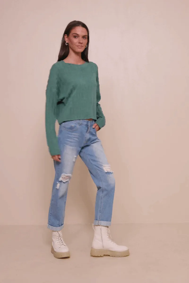 Womens Cable Knit Banded Knit Top