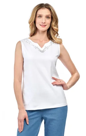 Women's Rhinestone Notch V Neck Knit Tank