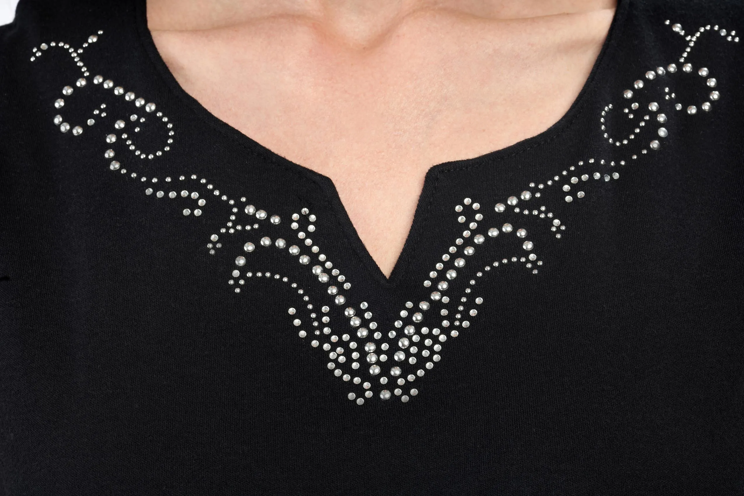 Women's Rhinestone Notch V Neck Knit Tank