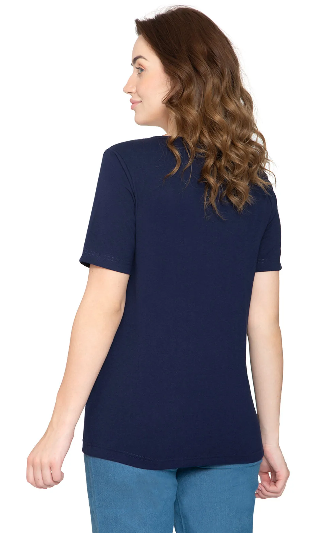Women's V Neck Knit Tee– Hits at the Hip for Longer Coverage and a Sleeker Fit