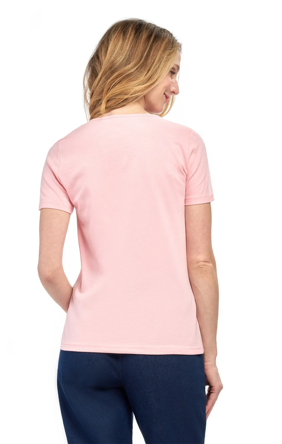 Women's V Neck Knit Tee– Hits at the Hip for Longer Coverage and a Sleeker Fit