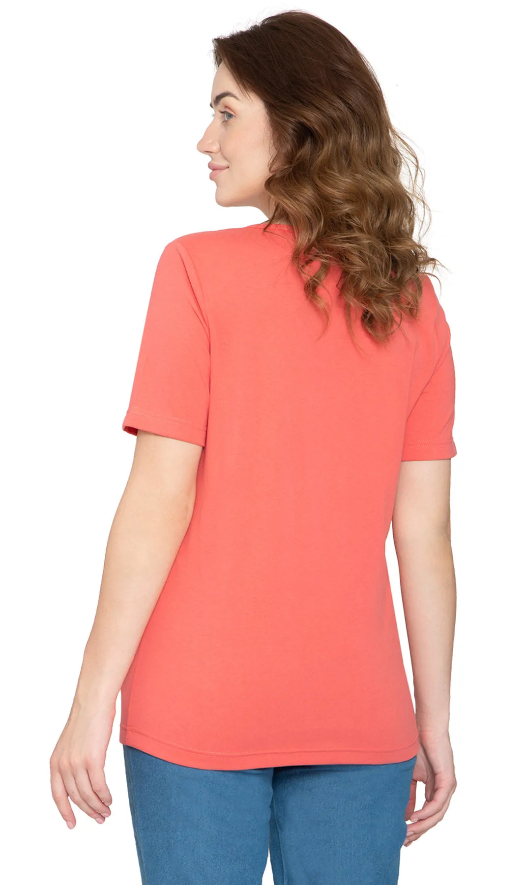 Women's V Neck Knit Tee– Hits at the Hip for Longer Coverage and a Sleeker Fit