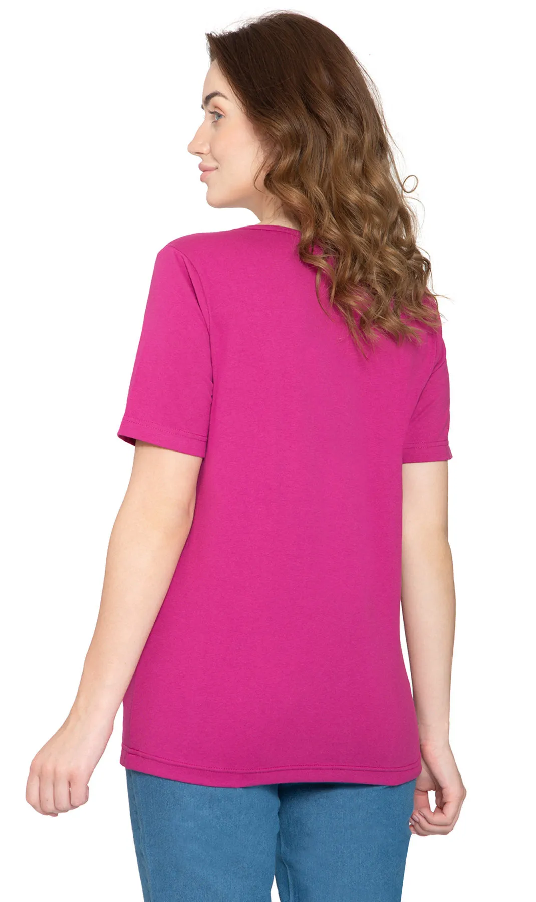 Women's V Neck Knit Tee– Hits at the Hip for Longer Coverage and a Sleeker Fit