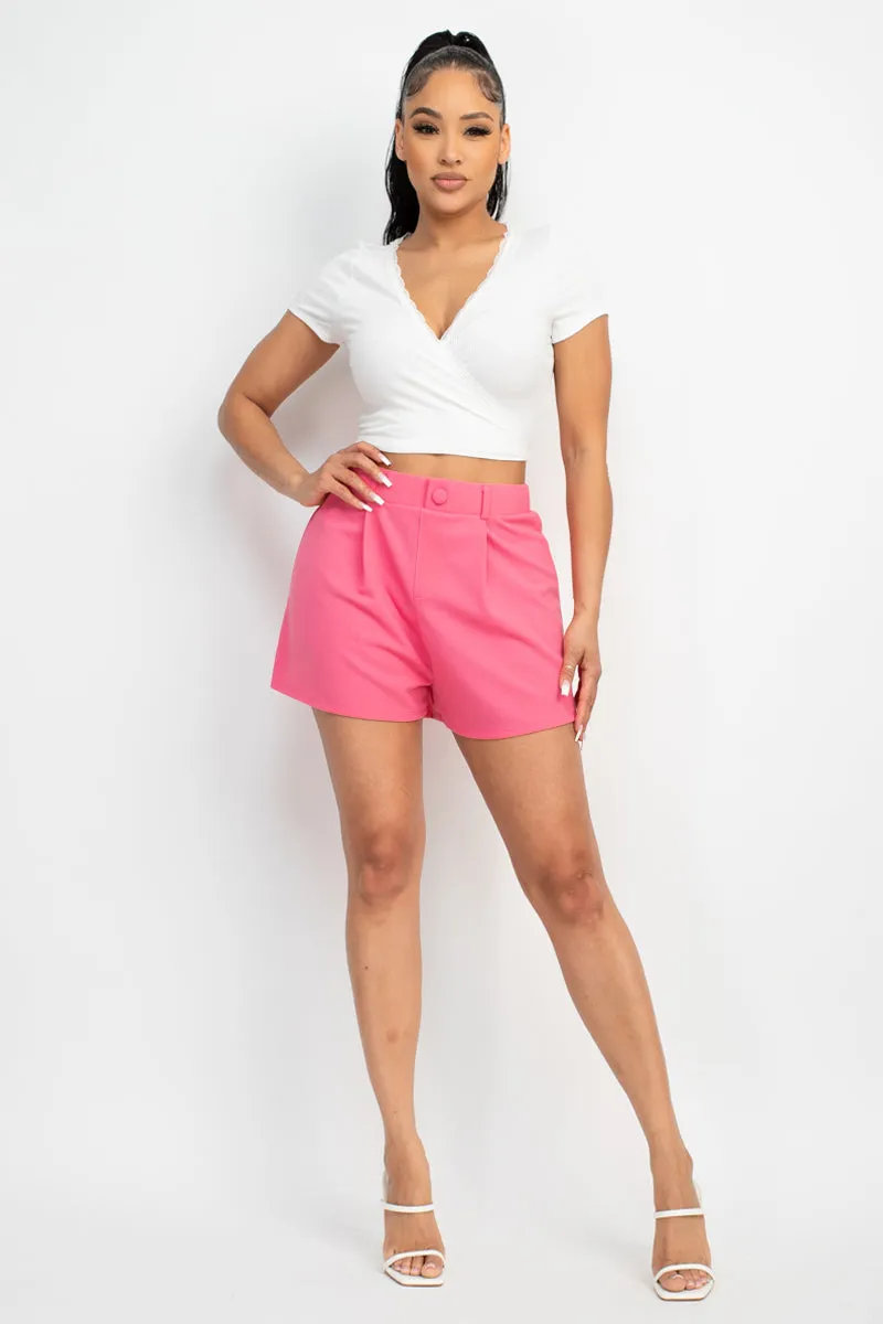 Wrap Surplice Lace Trim Top