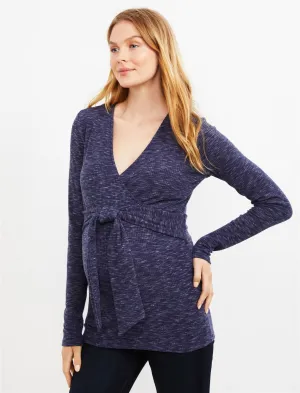 Wrap Tie Front Maternity Top in Navy