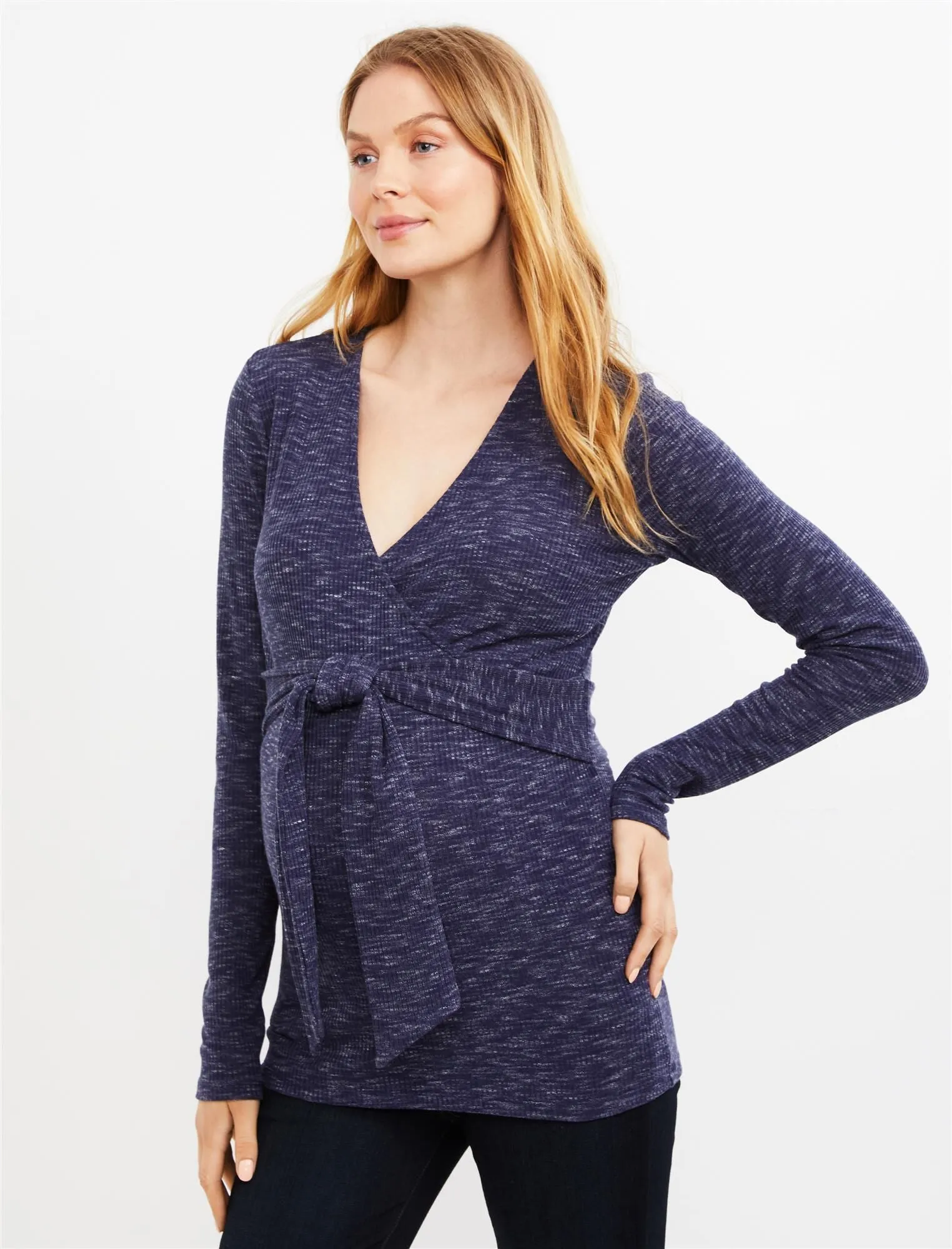 Wrap Tie Front Maternity Top in Navy