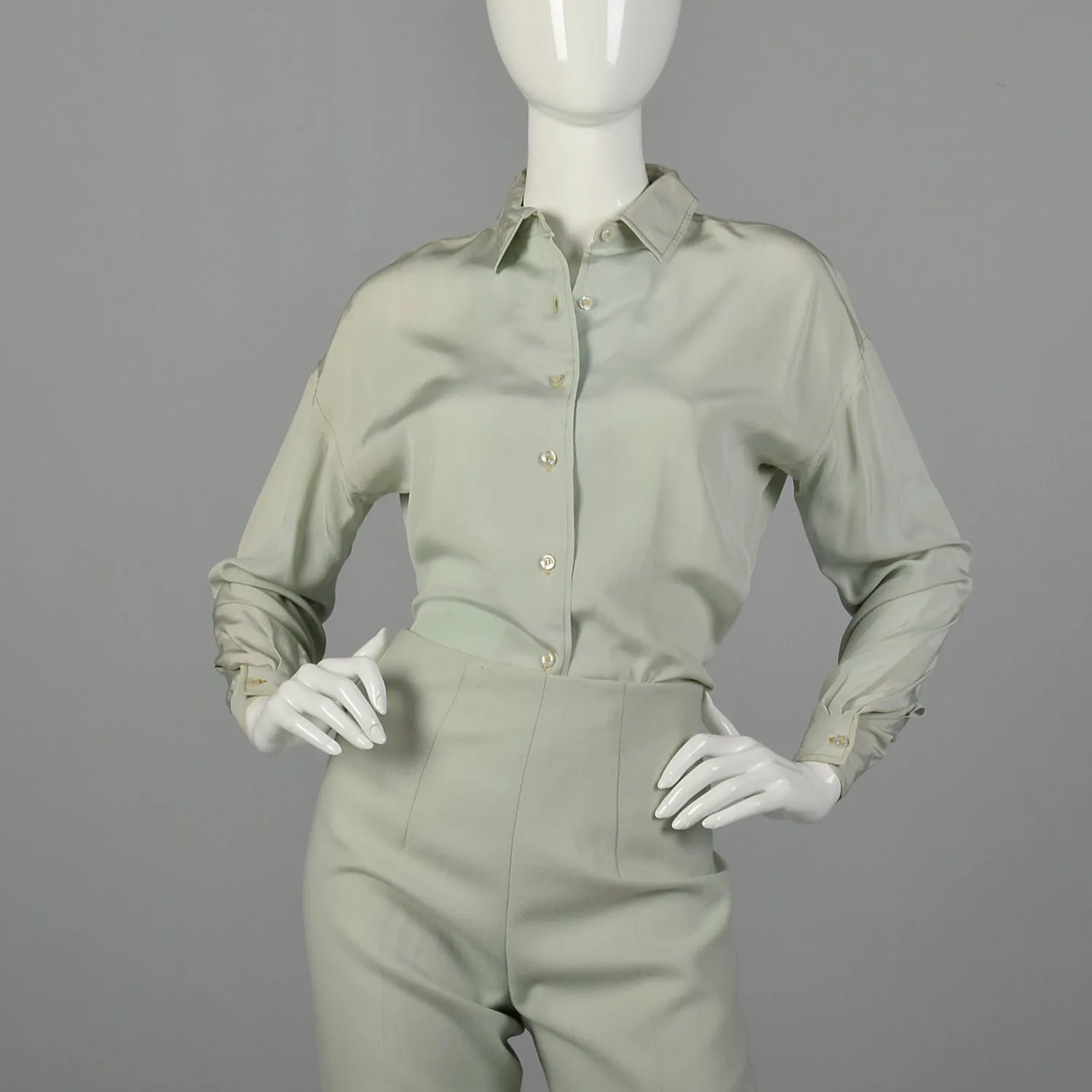 XS Pastel Green Jax Shirt and Cigarette Pants Set
