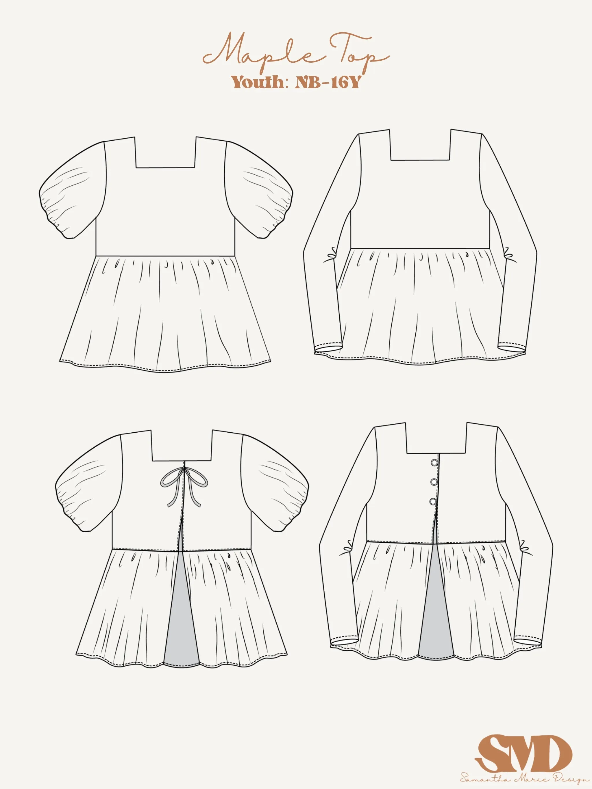 Youth Maple Top Digital Sewing Pattern Sizes NB-16Y