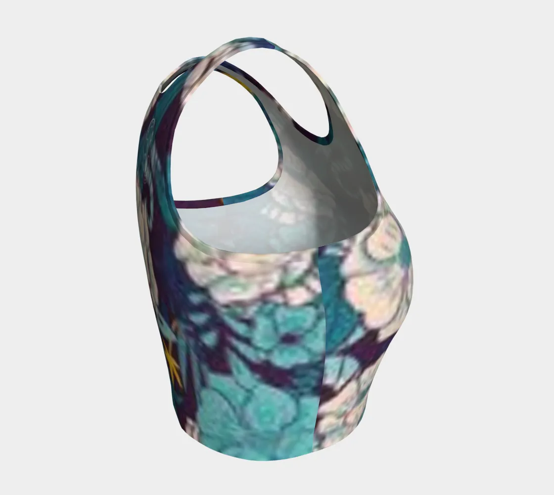 ZenVibe Crop - Big Blossoms Teal