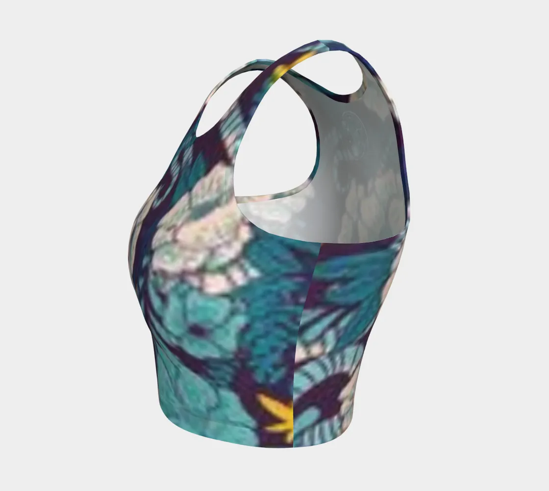 ZenVibe Crop - Big Blossoms Teal