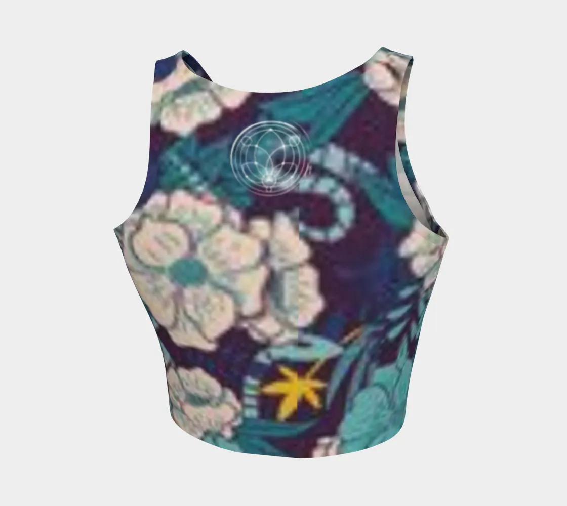 ZenVibe Crop - Big Blossoms Teal